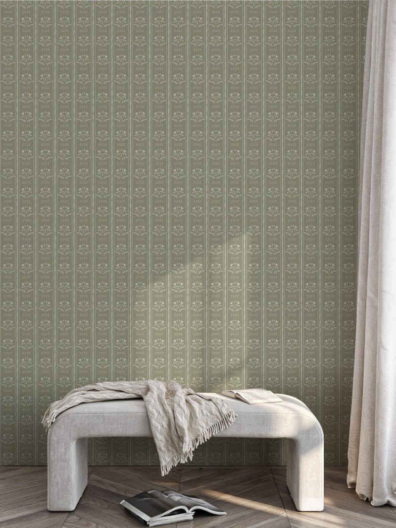 Picture of Väriyhdistelmä Sprig Flowers Lines and waves in Green - 1033601-01 - 04852-01